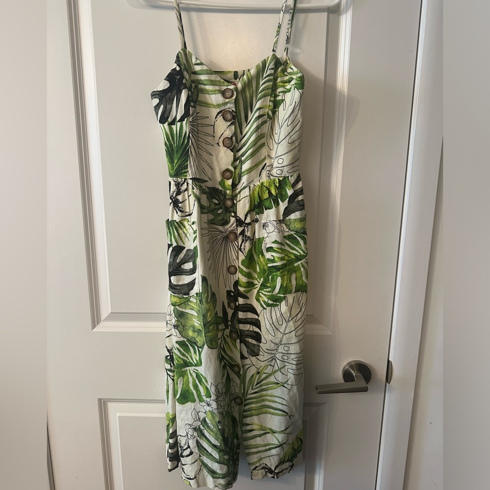 Tropical print dress with pockets